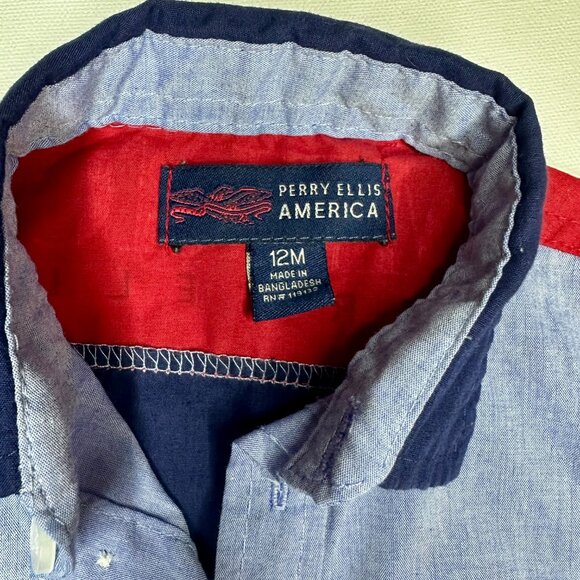 Perry Ellis America 12M Infant Toddler Shirt Colorblock Logo Button-Front- KC022 - Picture 4 of 4